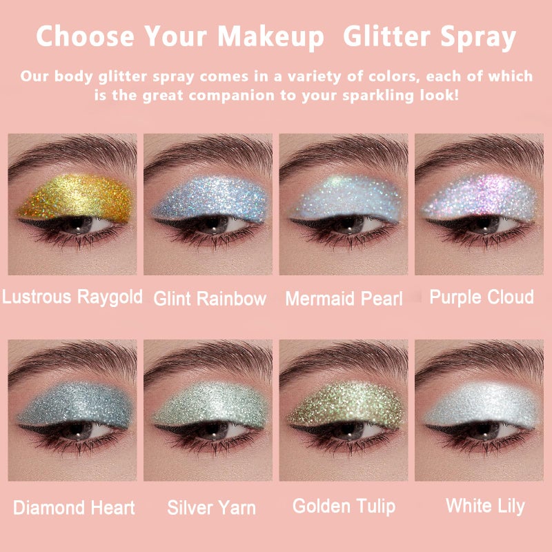 Boko Body Glitter Spray, Glitter Spray for Sparkling Body Face Hair Nail Clothes, Hair Glitter Spray Body Shimmer Powder for Highlighter Makeup Festival Party Concert Rave Accessories - Image 3