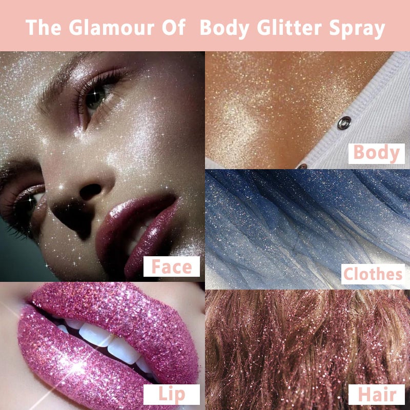Boko Body Glitter Spray, Glitter Spray for Sparkling Body Face Hair Nail Clothes, Hair Glitter Spray Body Shimmer Powder for Highlighter Makeup Festival Party Concert Rave Accessories - Image 5
