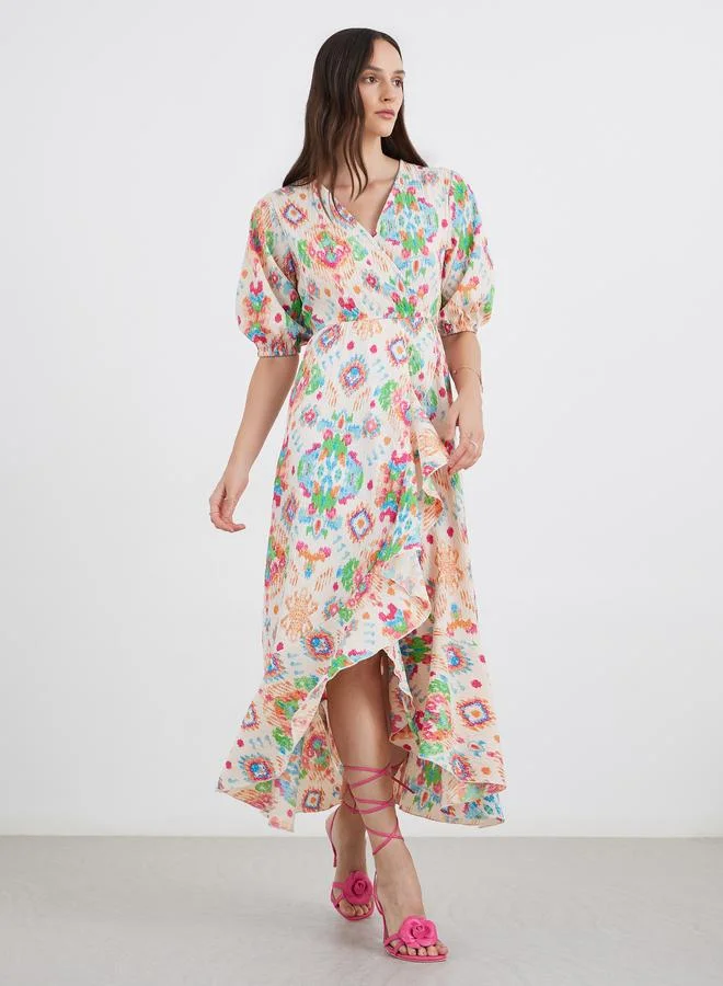 ستايلي Styli All Over Print Frilled Hem Maxi Dress
