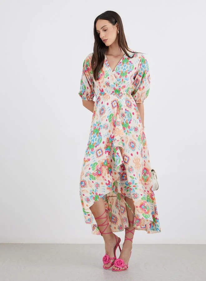 ستايلي Styli All Over Print Frilled Hem Maxi Dress