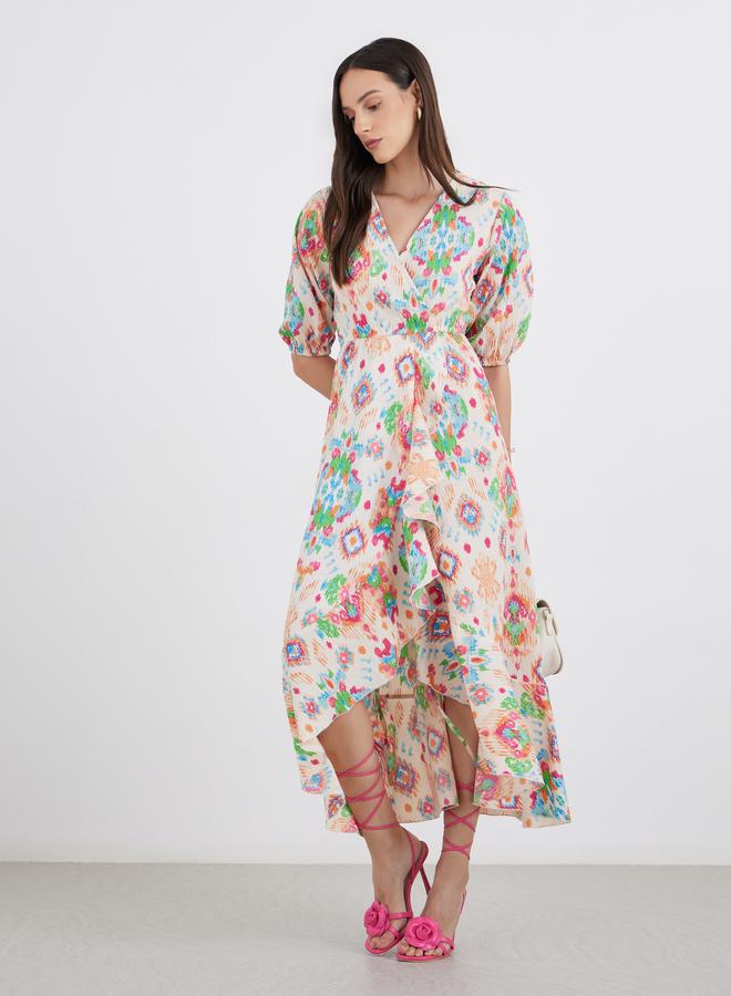 Styli All Over Print Frilled Hem Maxi Dress - Image 1