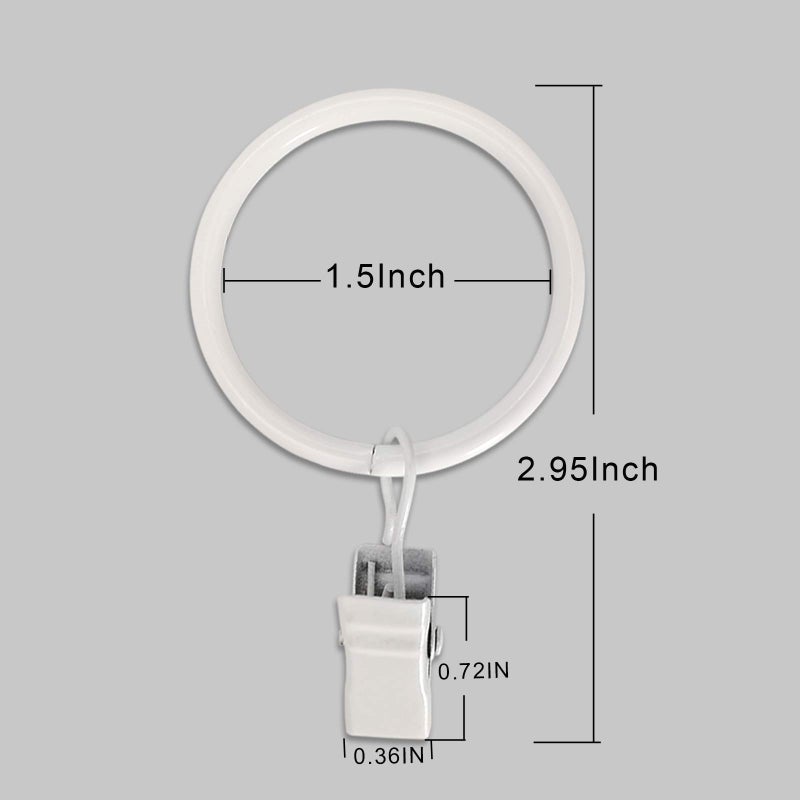 LLPJS 20 Pack Metal Curtain Rings with Clips, Curtain Clip Rings Hooks for Hanging Drapery Drapes Bows, Curtain Rod Rings 1.5 inch Interior Diameter, White - Image 2