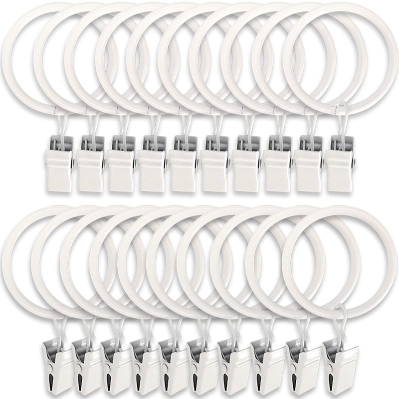 LLPJS 20 Pack Metal Curtain Rings with Clips, Curtain Clip Rings Hooks for Hanging Drapery Drapes Bows, Curtain Rod Rings 1.5 inch Interior Diameter, White - Image 1