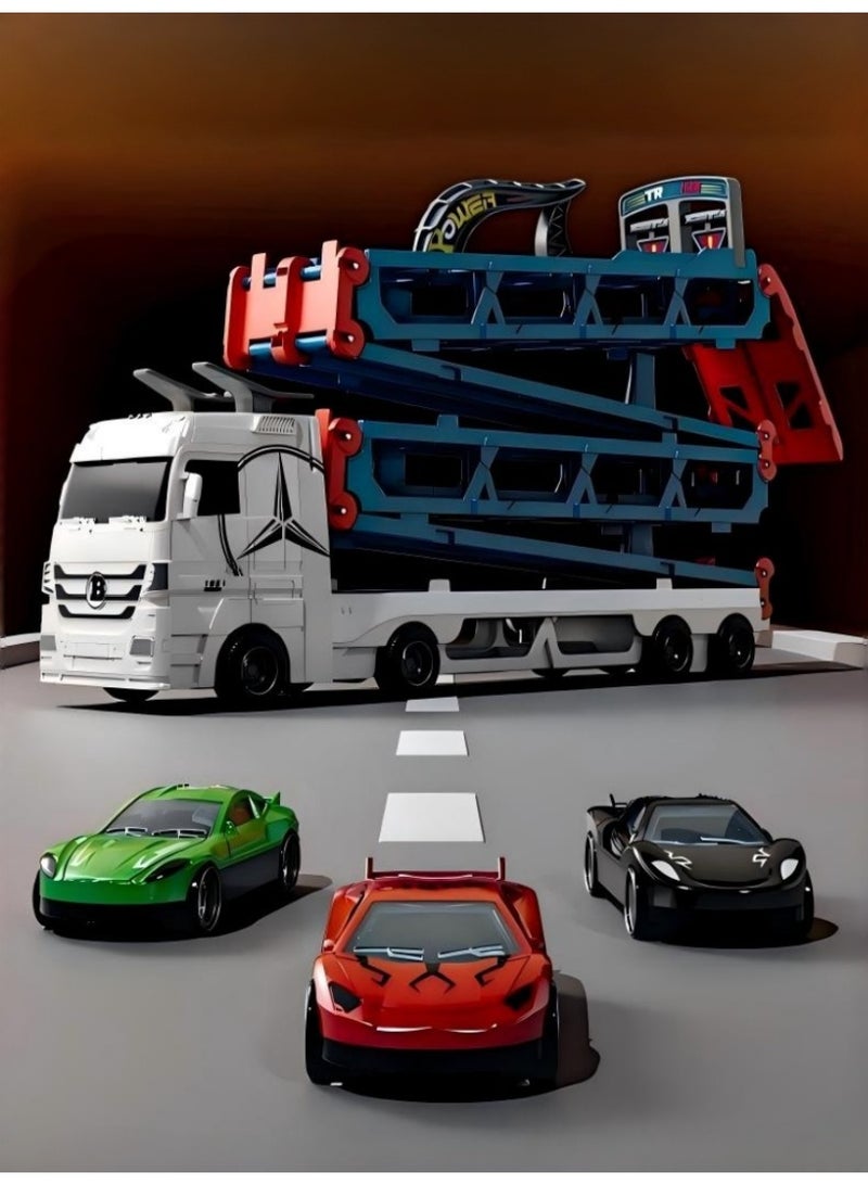I LOVE KIDS Folding Ejection Race Truck,8 PCS Die-cast Cars,Transport Container Trucks,207CM Long Track ,Foldable Storage Carrier For 3+ Years Boys - Image 2