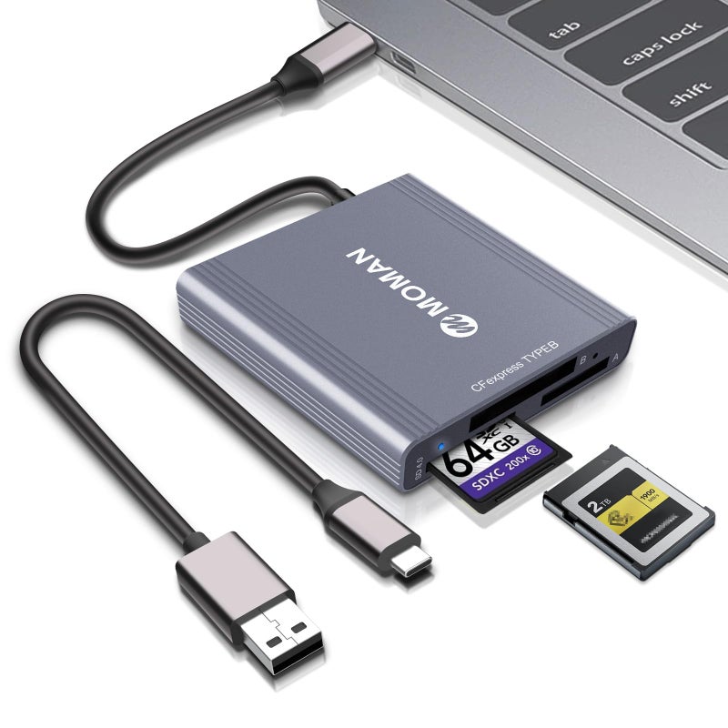 MOMAN CFexpress Card Reader, 10Gbps USB 3.1 Gen 2 High Speed CFexpress Type A, Type B, SD Card 3 in 1 Card Readers, Camera Memory Card Reader Connectors for Phones, Tablets, Laptops - Image 1