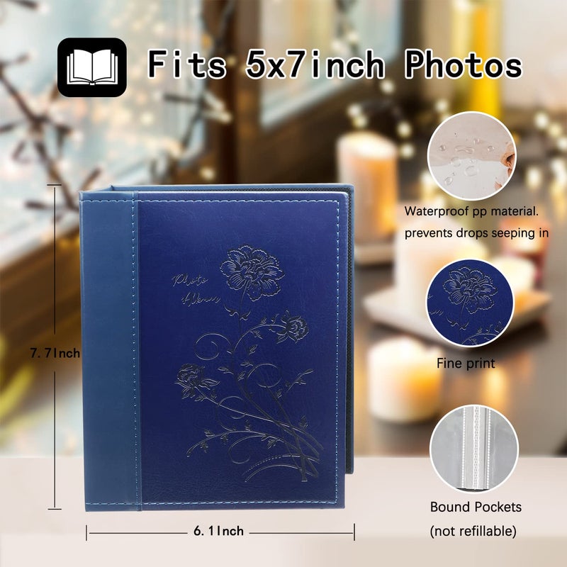 Artmag Artmag Photo Album 5x7 2 Packs Clear Pages Pockets Leather Cover Slip Slide in Photo Album Book Each Holds 100 Vertical 5x7 Photos Picture Book for Wedding Family (Blue)  - Image 2