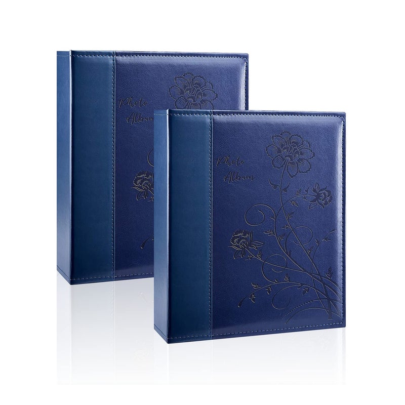 Artmag Artmag Photo Album 5x7 2 Packs Clear Pages Pockets Leather Cover Slip Slide in Photo Album Book Each Holds 100 Vertical 5x7 Photos Picture Book for Wedding Family (Blue)  - Image 1