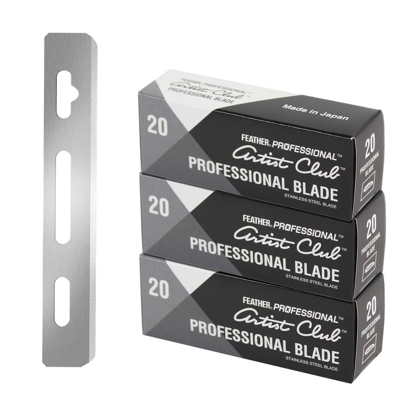 Feather Artist Club Professional Single Edge Razor Blades Fits Any Artist Club Straight Razor PlatinumCoated for Sharpness Precision Barber Supplies for Shaving Outlining 3 Pack of 20