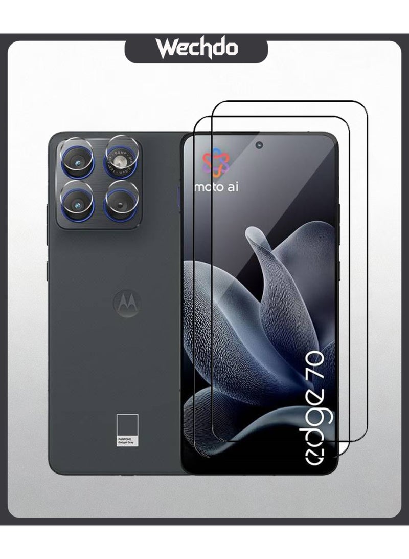 Wechdo 3 in 1 for MOTOROLA Edge 70 5G Premium Tempered Glass Screen Protector, 2 Pack Front Glass and 1 Pack Camera Lens Film, with 9H Hardness, Anti-Fingerprint, Anti-Shatter, Bubble-Free & Easy Installation - Image 1