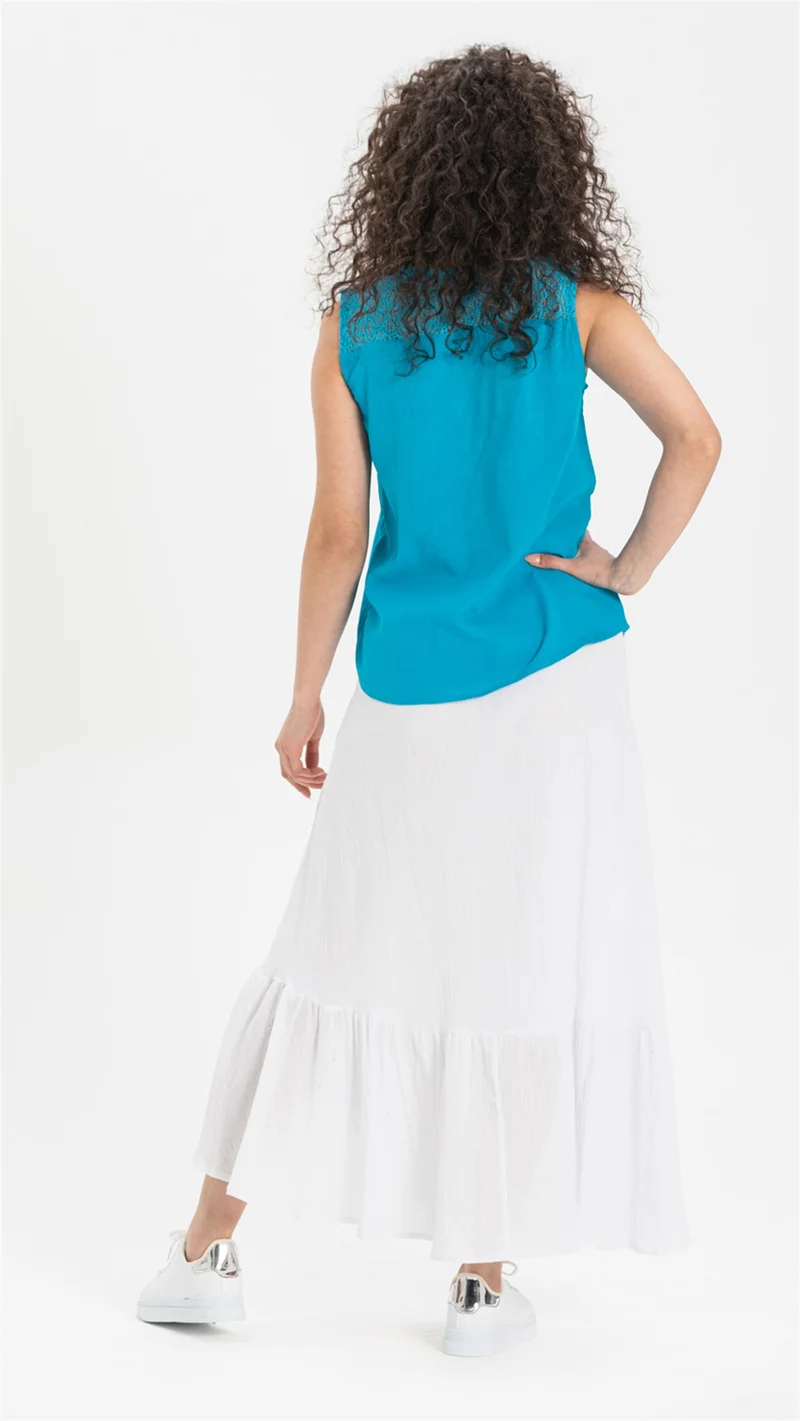 اليش شيل بيزي Sleeveless Sile Cloth Tern Blouse Turquoise Trkz