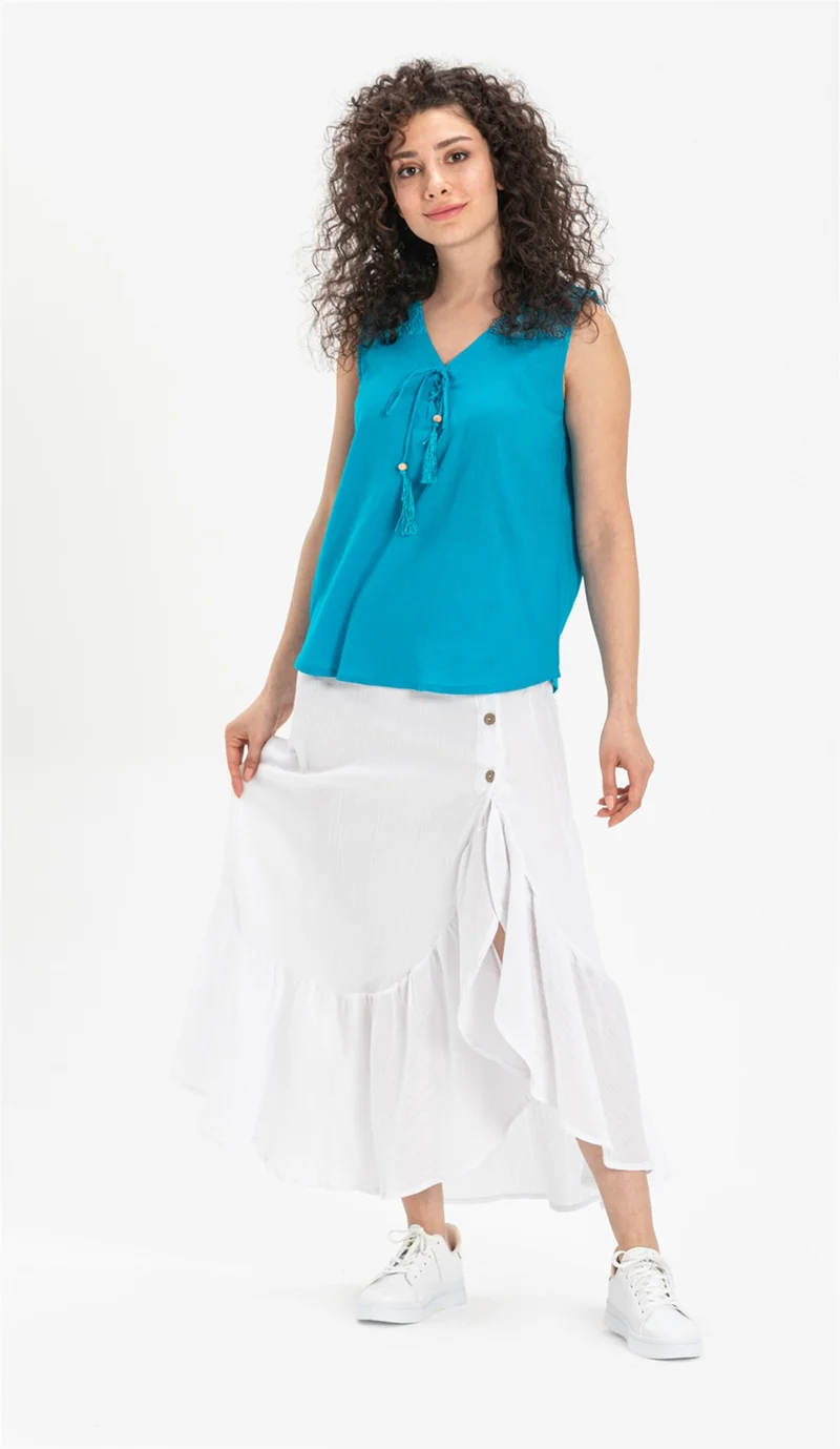 اليش شيل بيزي Sleeveless Sile Cloth Tern Blouse Turquoise Trkz