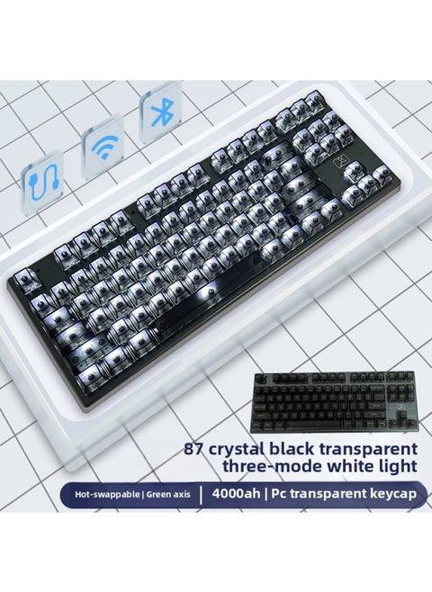 Crystal Axis X87RGB Wireless Mechanical Keyboard Ice Spirit Three-mode Bluetooth Customized Hot Plug Code Word Transparent-Colour:White Jade Axis-45g Linear Axis-crystal Black Transparent Three-mode Wireless White Light Full-key Hot-swappable-official Standard