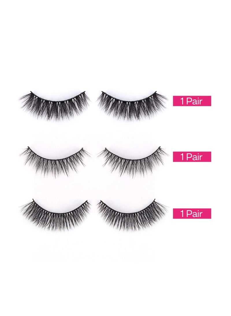Calailis False Eyelash, Eye Makeup Lash 3D Faux Mink Fake Eyelash Long Natural Eyelashes 3 Pairs with 5g False Eyelash Glue - Image 3