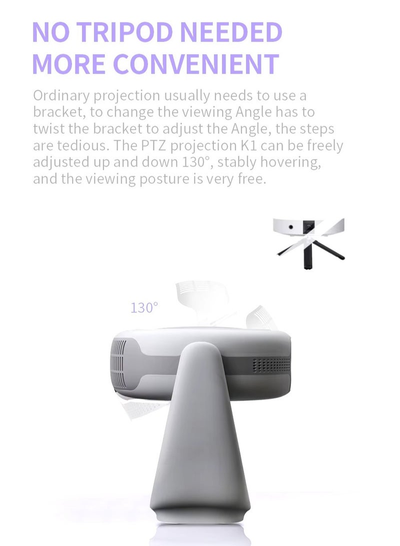 K1 Rechargeable 5000 Lumens HD Smart Mini Projector with 150-Inch Display, Theater, 230° Rotating Stand Portable Projector with Built-InBattery 5200mAh- Speaker: 5W - Projection Size: 30-150 inches - Resolution: Full HD 1080P - Image 5