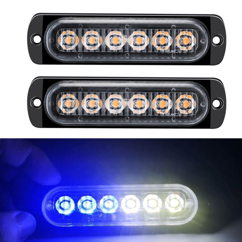 Led Strobe Warning Lights: White And Blue Light, Premium Aluminum Alloy For Fast Heat Dissipation - High Brightness 6 LED Chips, 50000 Hours Lifespan, Ip65 Waterproof, 16 Light Modes, Quick Plug And P - Image 1