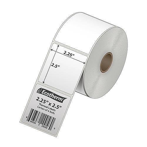 Ecotherm 2.25" x 2.5" Thermal Labels | 4 Rolls | 2400 Labels | fits Zebra, Munbyn, Rollo, Godex, Arkscan, iDPRT, Offnova Thermal Label Printers and More | Blank White Adhesive Stickers by Ecotherm - Image 2