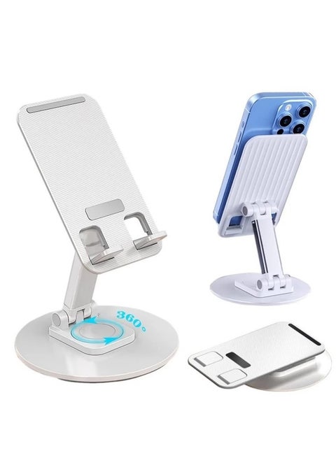Portable Foldable Phone Stand, 360 Degree Rotation, Height Adjustable, Cell Phone Holder - White