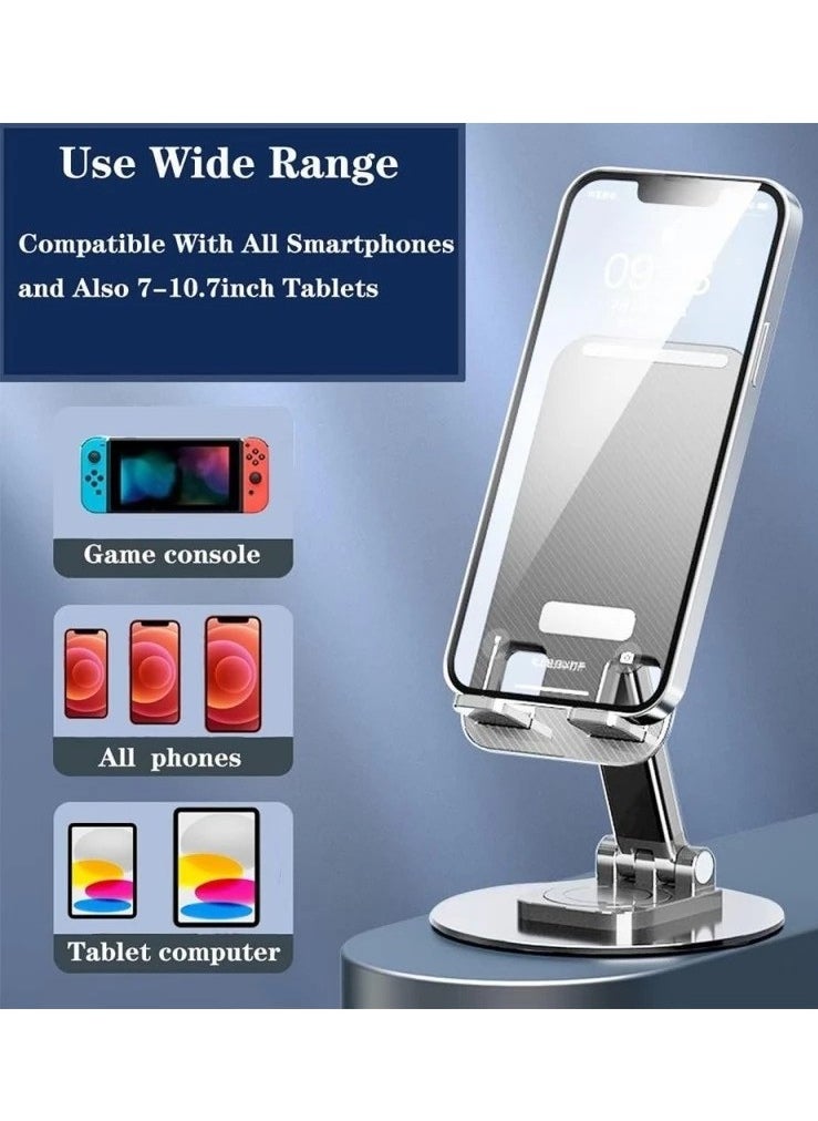 Portable Foldable Phone Stand, 360 Degree Rotation, Height Adjustable, Cell Phone Holder - White