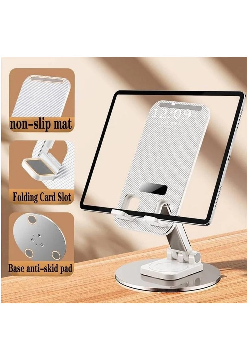 Portable Foldable Phone Stand, 360 Degree Rotation, Height Adjustable, Cell Phone Holder - White