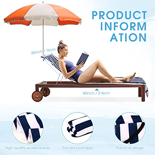 Fumete 2 Pack Summer Lounge Chair Cover 30 x 85 Inch Pool Chaise Lounge Towel Microfiber Spa Beach Chair Towel Portable Striped Outdoor Patio Furniture Cover for Sunbathing Picnic(Navy Blue) - Image 2