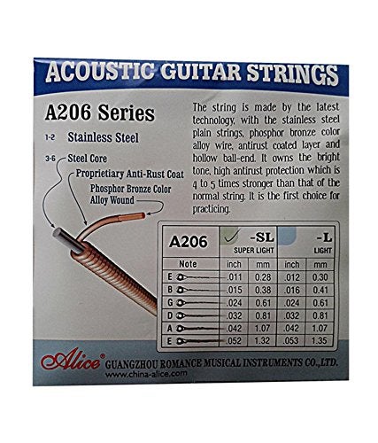 ALICE A206 Acoustic Guitar String Set, Staninless Steel Plain String, Copper Alloy Winding, (Phosphor Bronze Color) Anti-Rust Coating - Image 2