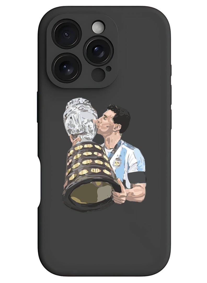 Theodor iPhone 16 Pro Black Protective Slim Fit Case Liquid Silicone Cover with Full Body Protection Anti-Scratch Shockproof Case For iPhone - Messi - Image 1