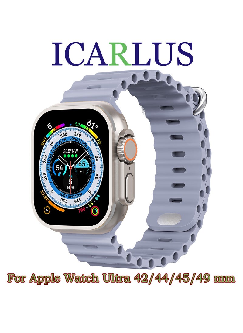 ICARLUS - Ocean Band Compatible with Apple Watch Ultra Band 49/45/44/42mm Men Women, Soft Silicone Sport Band Replacement Strap for Apple Watch Ultra2/Ultra iWatch Series 9 8 7 SE 6 5 4 3 2 1 Lavender Grey - Image 1