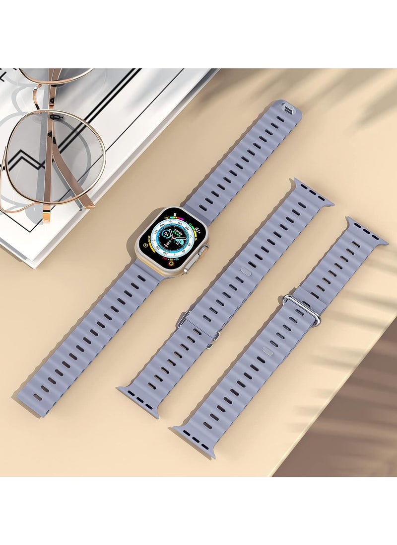 ICARLUS - Ocean Band Compatible with Apple Watch Ultra Band 49/45/44/42mm Men Women, Soft Silicone Sport Band Replacement Strap for Apple Watch Ultra2/Ultra iWatch Series 9 8 7 SE 6 5 4 3 2 1 Lavender Grey - Image 1