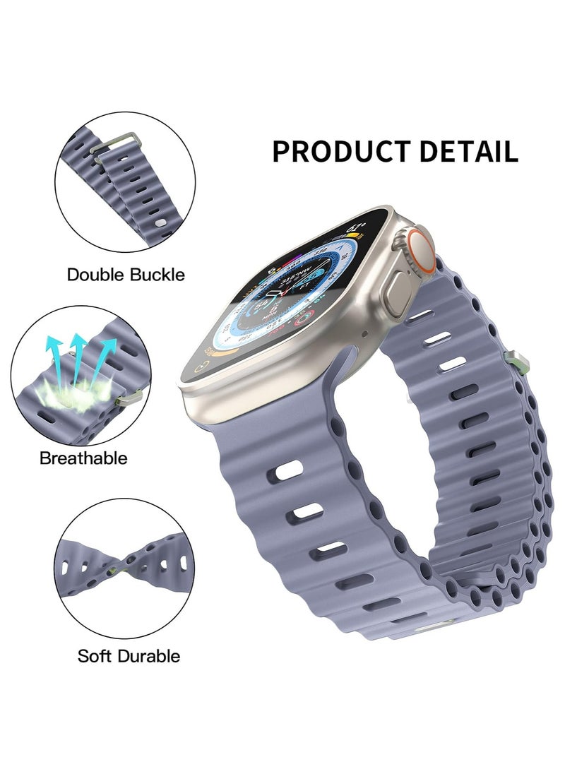 ICARLUS - Ocean Band Compatible with Apple Watch Ultra Band 49/45/44/42mm Men Women, Soft Silicone Sport Band Replacement Strap for Apple Watch Ultra2/Ultra iWatch Series 9 8 7 SE 6 5 4 3 2 1 Lavender Grey - Image 1