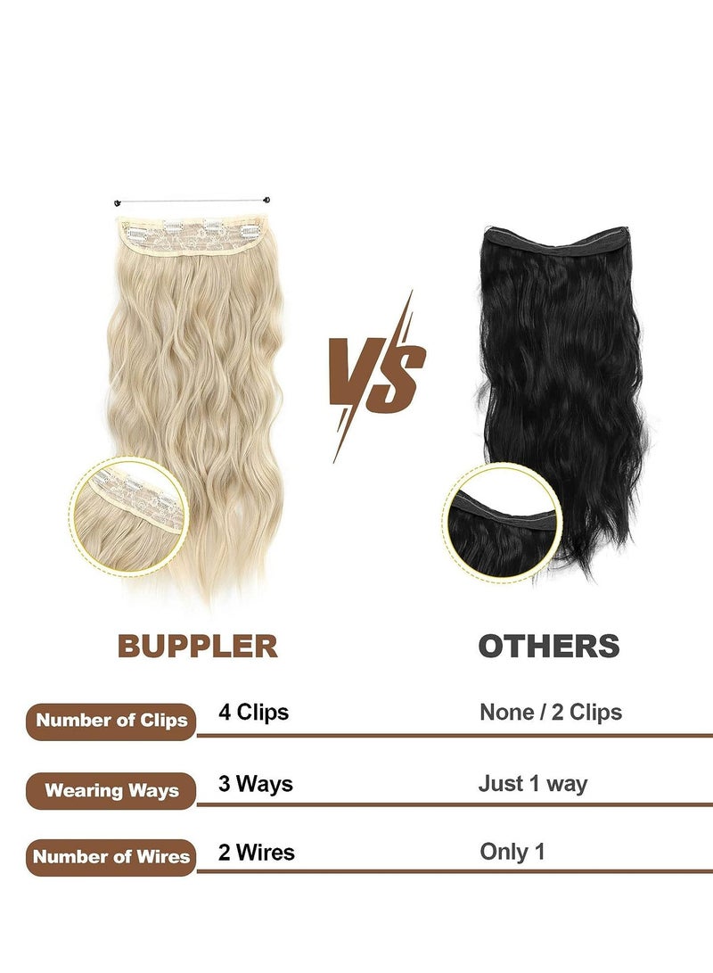 SYOSI Hair Extensions Adjustable Long Wavy Hairextension Synthetic Wig Upgrade 4 Secure Clips in Hairpieces Invisible Wire Black Hair Extensions - Image 4