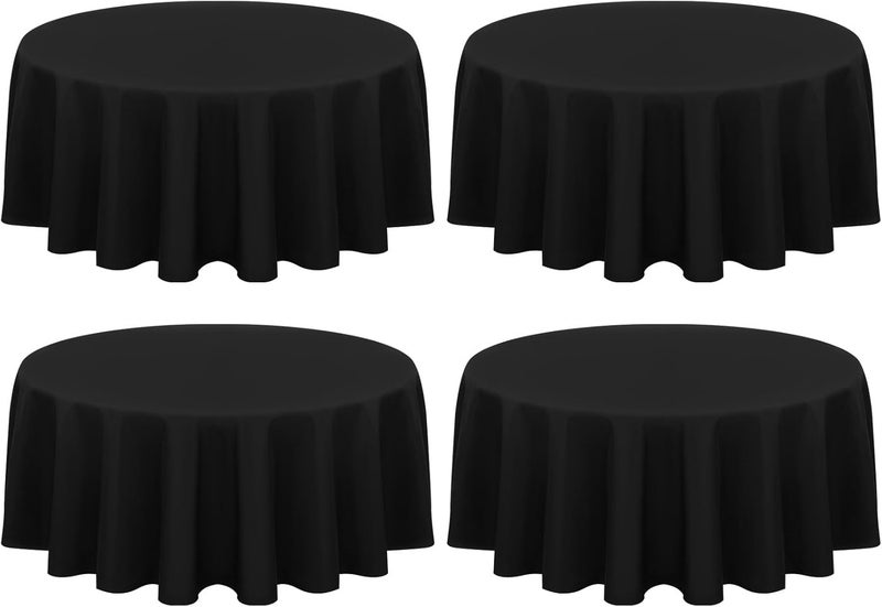 FXKS 4 Packs Black Round Table Cloth 90 Inch Circular Table Cloth, Stain and Resistant Washable Polyester Round Tablecloth Table Cover for Wedding Parties Banquet Reception Gift Table - Image 1