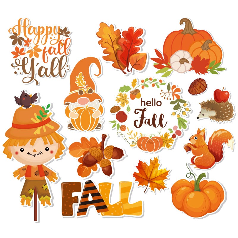 Whaline 13Pcs Thanksgiving Fall Refrigerator Magnets Harvest Theme Magnetic Stickers Pumpkin Maple Leaf Scarecrow Happy Fall Yall Garage Magnets for Metal Door Car Mailbox Locker Fridge Decor