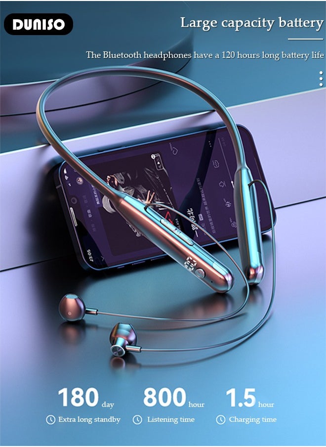 Bluetooths 5.2 Neckband Headphones, Wireless Sports Earphone Neck-mounted, 120H Extra Long Playtime Wireless Stereo Neckband Earbuds Waterproof Earphones for IOS and Android