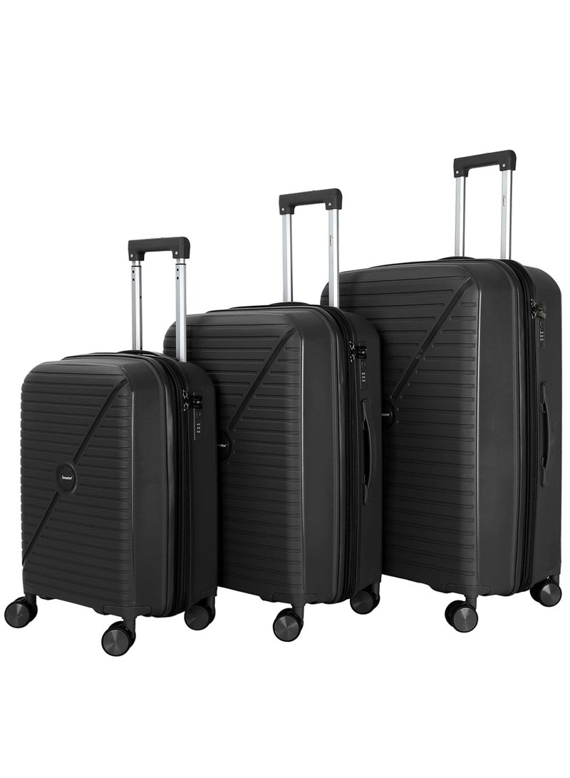 SENATOR Unisex Expandable PP Fashion Trolley Luggage Set Lightweight Hard Shell Spinner luggage with 360° Degree 4 Twin Wheel and Double Zippers KH1006, Black - Image 1