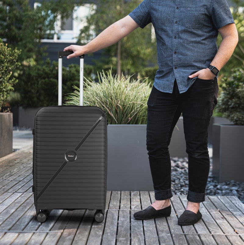 SENATOR Unisex Expandable PP Fashion Trolley Luggage Set Lightweight Hard Shell Spinner luggage with 360° Degree 4 Twin Wheel and Double Zippers KH1006, Black - Image 3