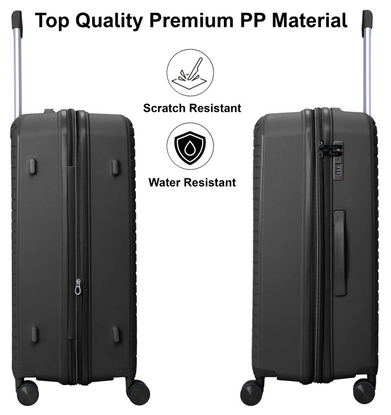 SENATOR Unisex Expandable PP Fashion Trolley Luggage Set Lightweight Hard Shell Spinner luggage with 360° Degree 4 Twin Wheel and Double Zippers KH1006, Black - Image 4