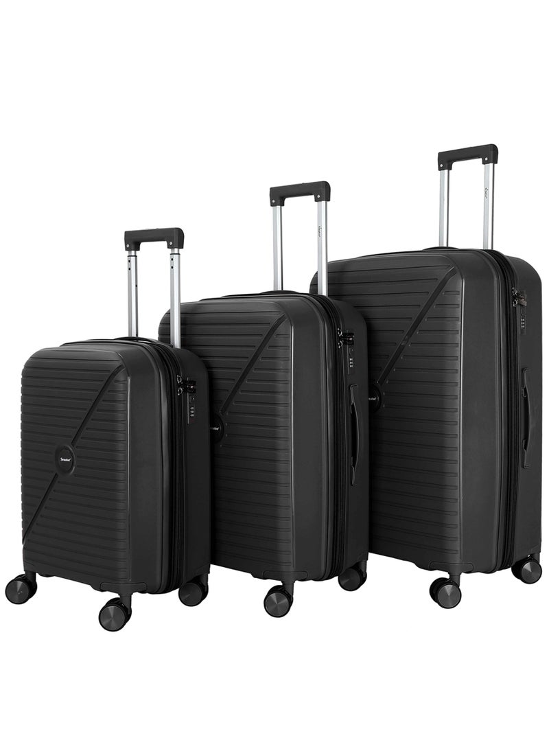 SENATOR Unisex Expandable PP Fashion Trolley Luggage Set Lightweight Hard Shell Spinner luggage with 360° Degree 4 Twin Wheel and Double Zippers KH1006-BLACK - Image 1