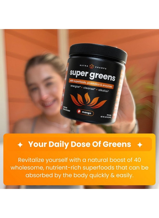 NutraChamps NutraChamps Super Greens Powder Premium Superfood | 20+ Organic Green Veggie Whole Foods | Wheat Grass, Spirulina, Chlorella | Antioxidant, Digestive Enzyme & Probiotic Blends (9.0 OZ, Mango) - Image 4