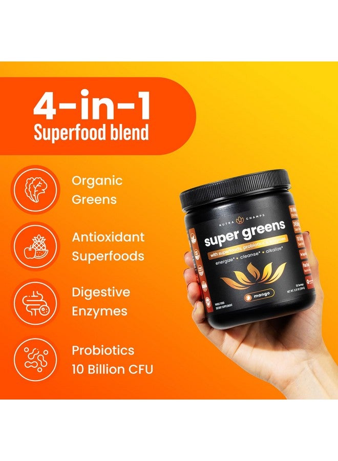 NutraChamps NutraChamps Super Greens Powder Premium Superfood | 20+ Organic Green Veggie Whole Foods | Wheat Grass, Spirulina, Chlorella | Antioxidant, Digestive Enzyme & Probiotic Blends (9.0 OZ, Mango) - Image 3