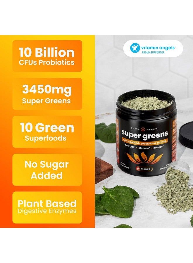 NutraChamps NutraChamps Super Greens Powder Premium Superfood | 20+ Organic Green Veggie Whole Foods | Wheat Grass, Spirulina, Chlorella | Antioxidant, Digestive Enzyme & Probiotic Blends (9.0 OZ, Mango) - Image 5