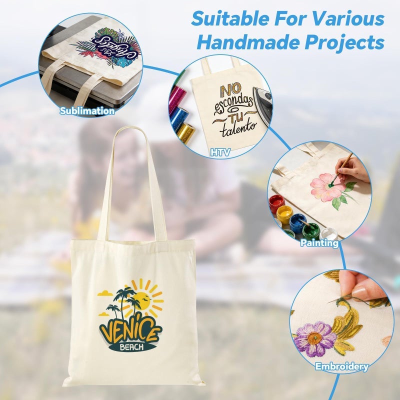 Lzerking 24 Pack Canvas Tote Bags for Sublimation, Painting, HTV - 10oz Non-Shrink Thick Fabric, 14x15 Inch Blank Tote Bags Bulk for DIY & Custom Gifts - Image 2