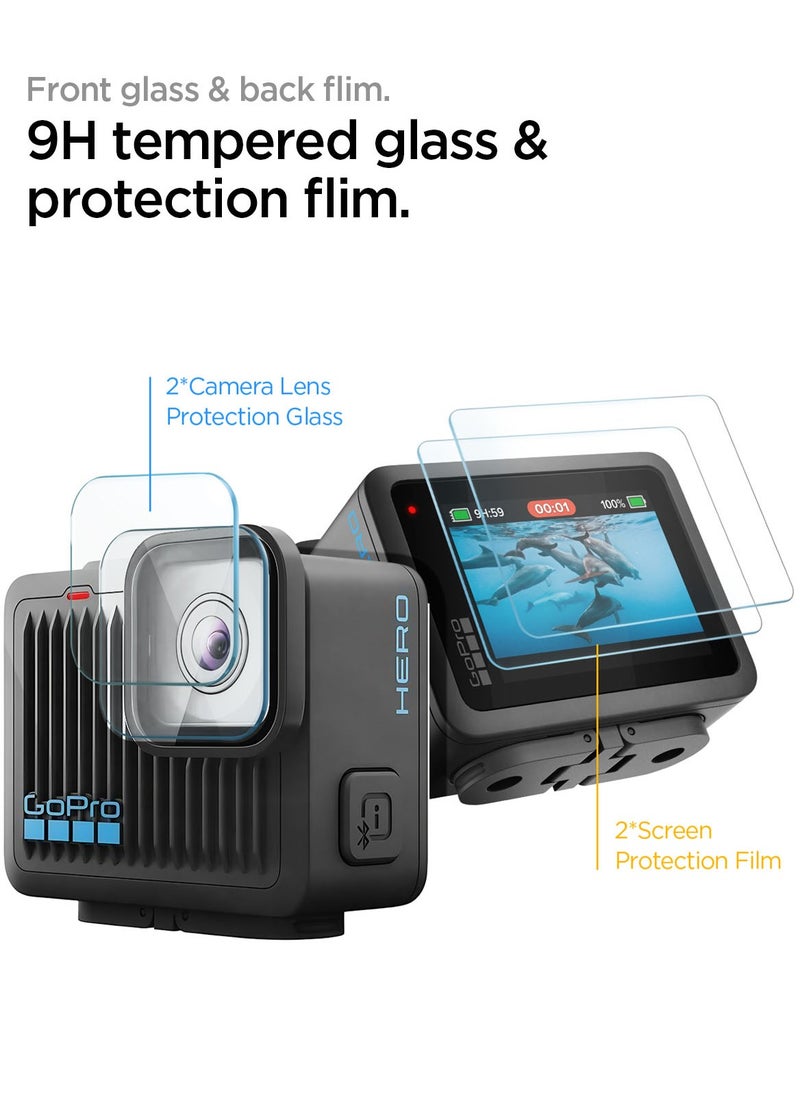 Spigen - GLAStR Slim for GoPro Hero 4K Screen Protector [2 PACK] Premium Tempered Glass [2 Front Screen Protector + 2 Camera Lens Protectors] - Image 1