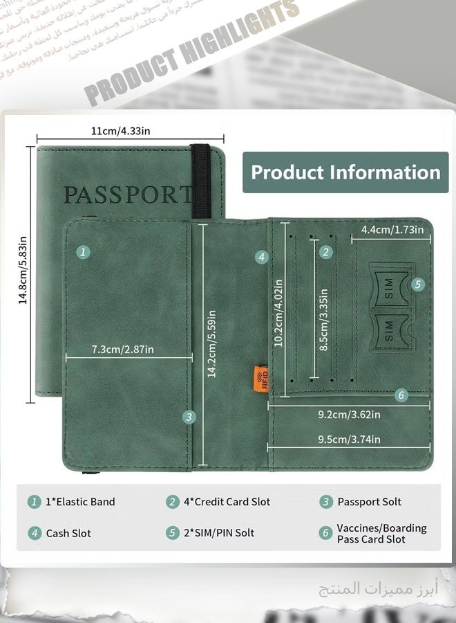Orange & Moss Green Passport Wallet Set, 2-Pcs RFID Blocking Travel Organizer, Includes ID Window, Card Slots, Boarding Pass Holder - Image 4