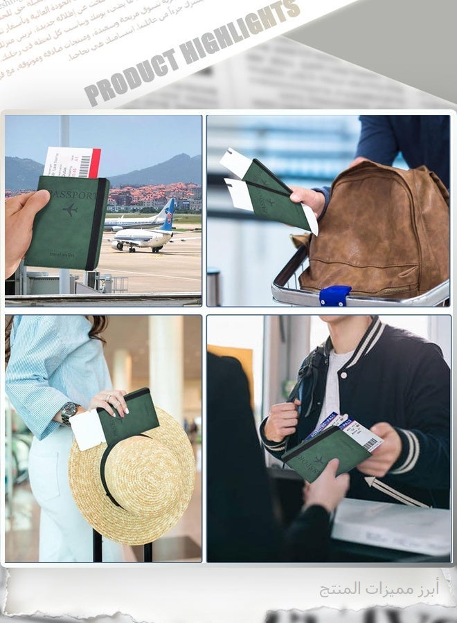 Orange & Moss Green Passport Wallet Set, 2-Pcs RFID Blocking Travel Organizer, Includes ID Window, Card Slots, Boarding Pass Holder - Image 2