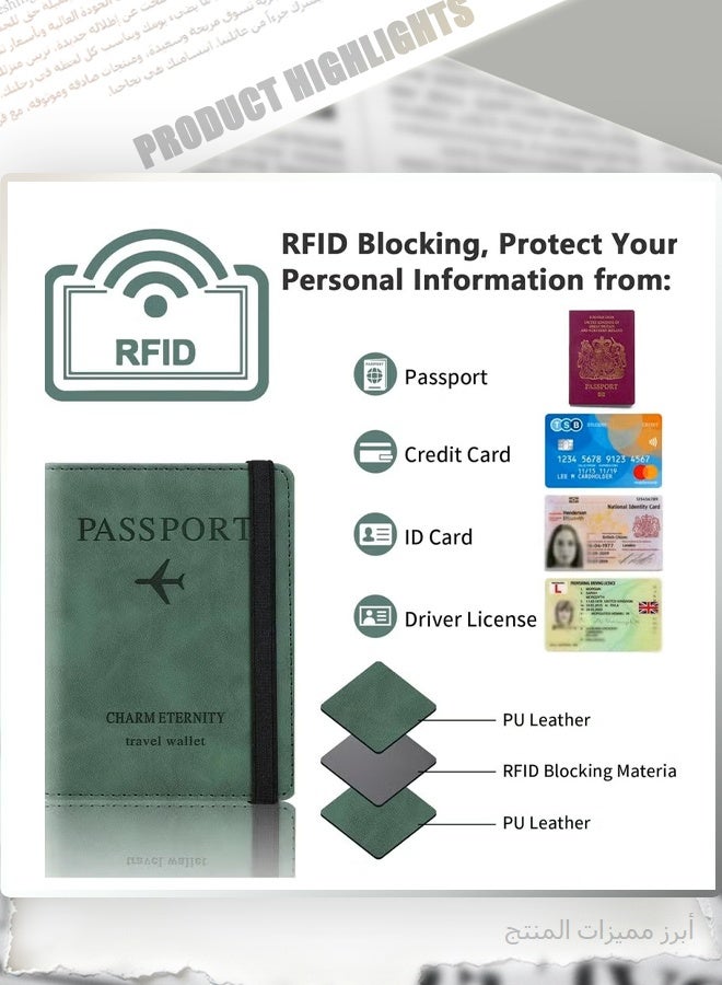 Orange & Moss Green Passport Wallet Set, 2-Pcs RFID Blocking Travel Organizer, Includes ID Window, Card Slots, Boarding Pass Holder - Image 3