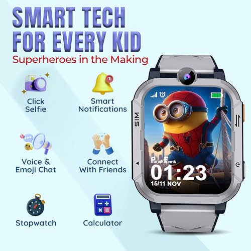 PunnkFunnk Musk Safeguard 5G/4G Kids Smart Watch with SIM Calling, GPS Tracker, Video Call, SOS Alerts, Face Unlock, Games, IP67, 800mAh Battery, Voice Chat(Grey) - Image 5