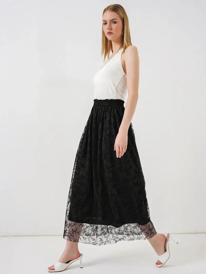 Big Dart Black BDART Floral High Waist Maxi A-Line Skirt for Women | Best Price UAE