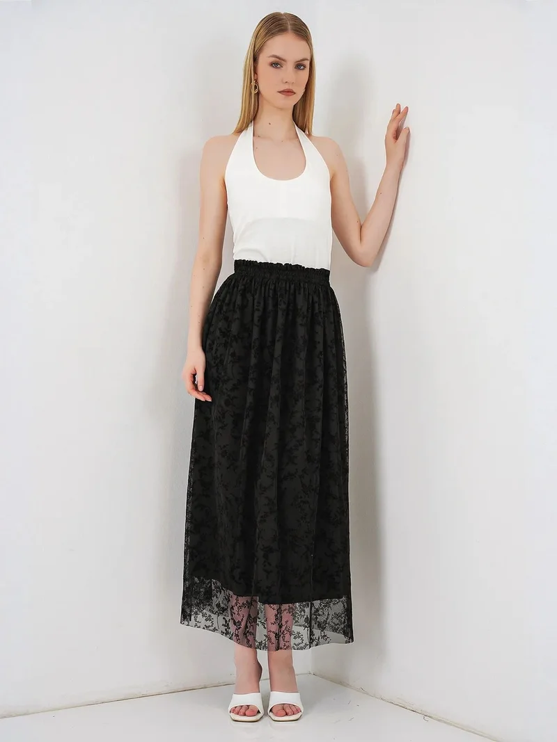 Big Dart Black BDART Floral High Waist Maxi A-Line Skirt for Women | Best Price UAE