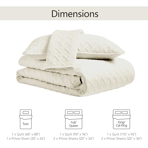 FLYMME Quilts King Size,Lightweight Cream Bedspreads,Basket Weave Pattern,Ultra Soft Microfiber Bed Coverlet 3 Pieces for All-Seasons (1 Quilt,2 Pillow Shams) - Image 4