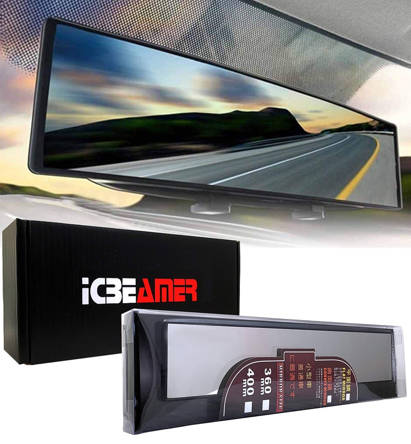 158 ICBEAMER Clip On Rear View Mirror  Flat Clear Tint Glass Panoramic Wide Angle HD Glass Anti Glare Universal Fit for Car SUV Truck  Eliminates Blind Spots 1 Pack